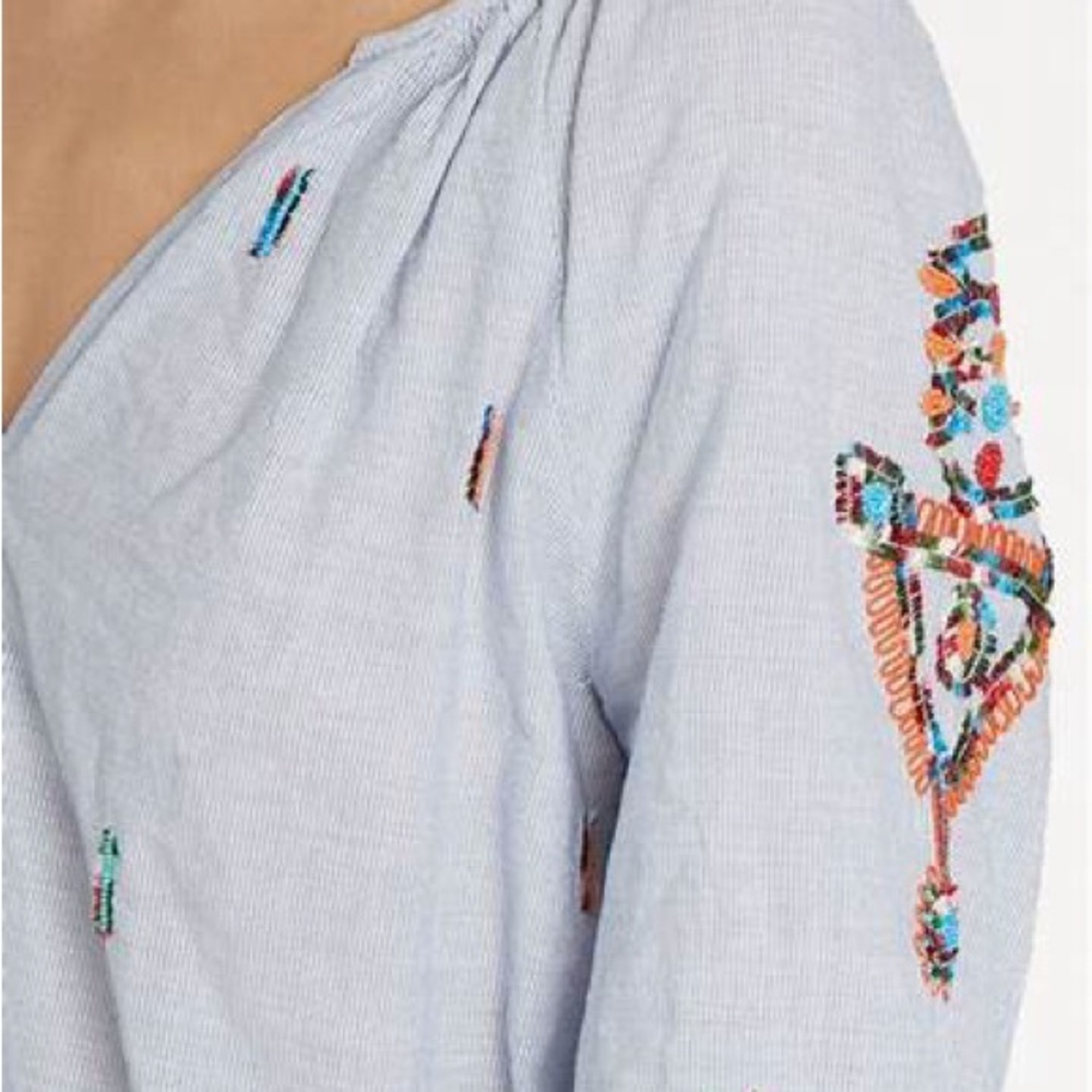 Velvet by Graham & Spencer striped peasant top with embroidery. - Picture 2 of 11